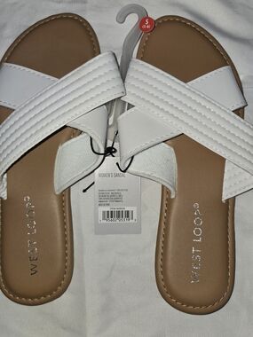 West Loop White Cross-Strap Slide Sandals SZ S 5/6